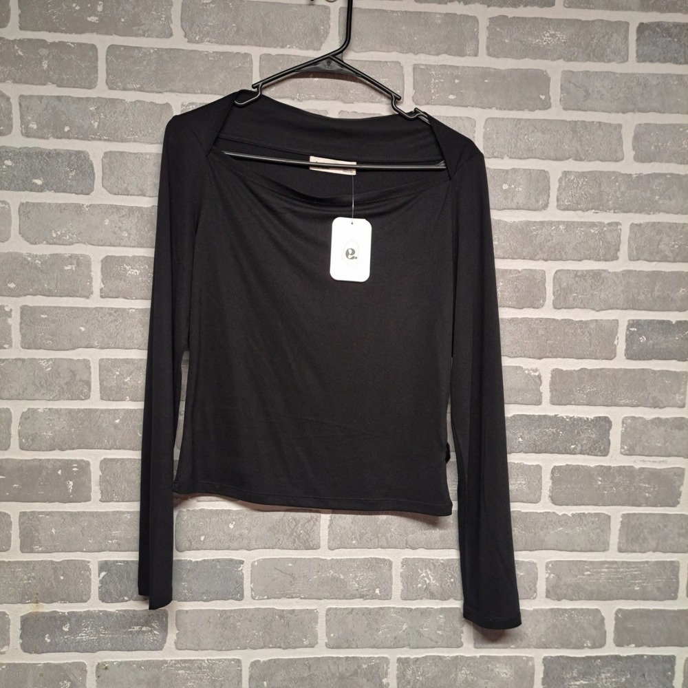 Anthropologie Elodie Black Long Sleeve Round Neck Blouse‎ Size Large NWT